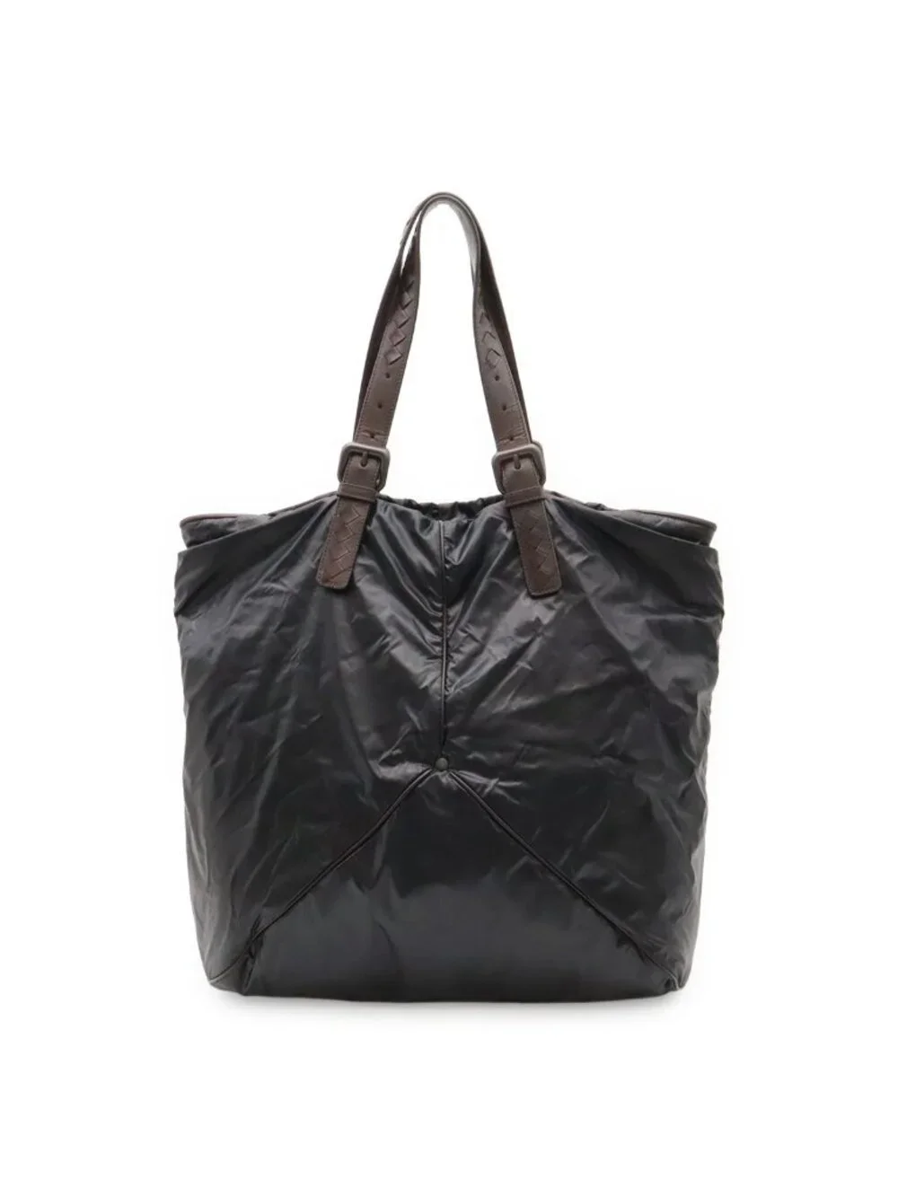 Bottega Veneta Spinner Car Tote Shoulder Bag Nylon Black Dark Brown